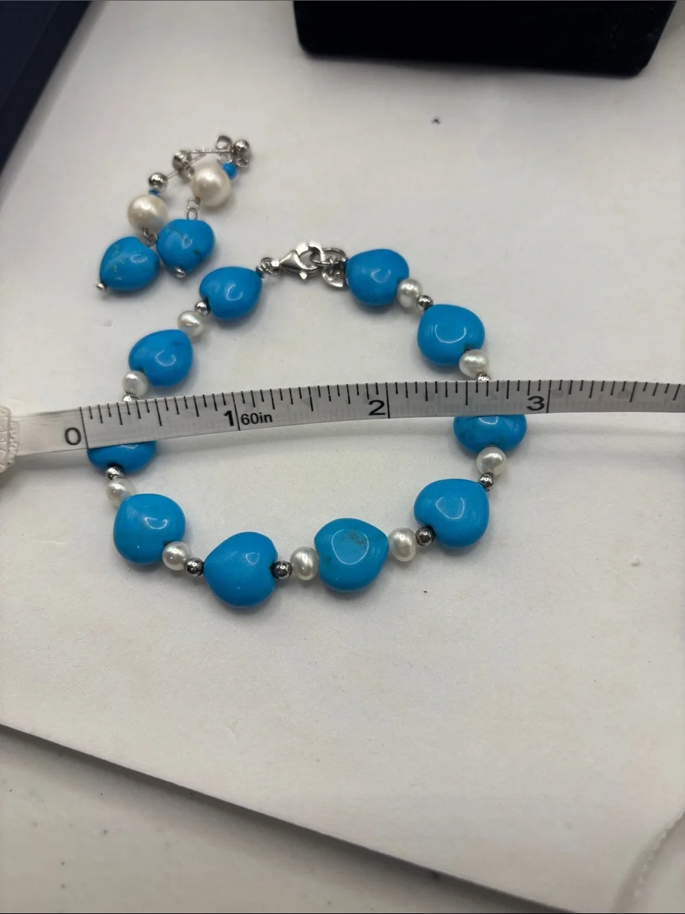 Danbury Mint set heart-shaped turquoise pendant bracelet earrings beaded pearl - Picture 7 of 12